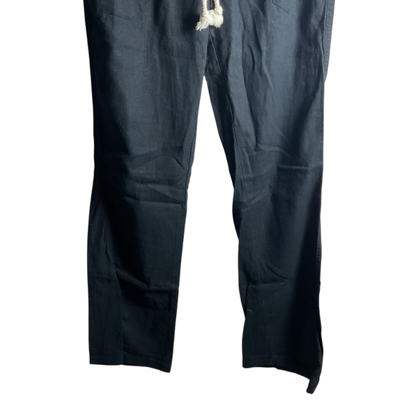 Roxy Black Drawstring Pants Pockets Casual Beach Flax Linen - Picture 3 of 6